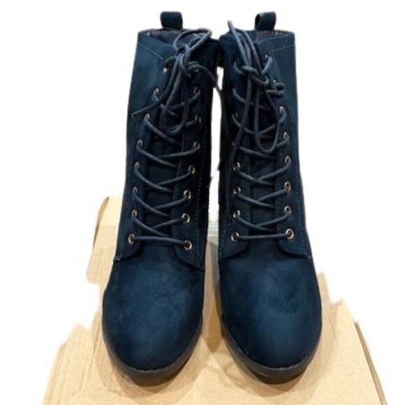 Journee Collection “Baylor” Lace Up Stacked Heel Booties in Blue – Size 7 - Picture 4 of 11